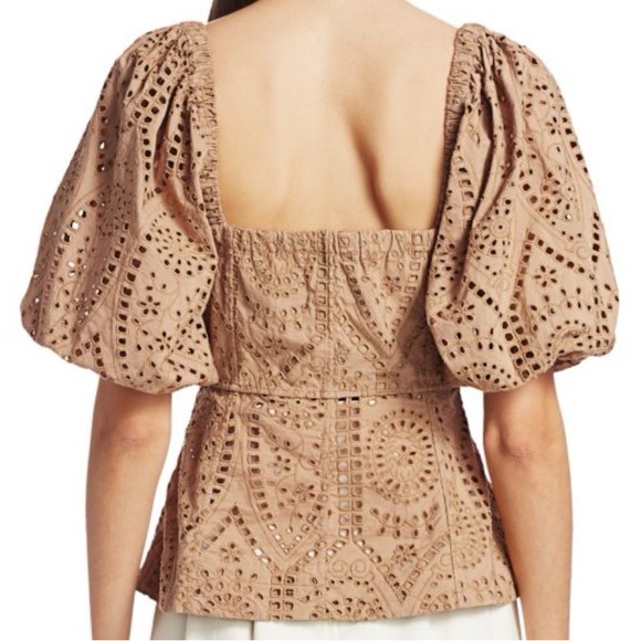 Ganni Tan Eyelet Button-Up Top - Picture 2 of 4